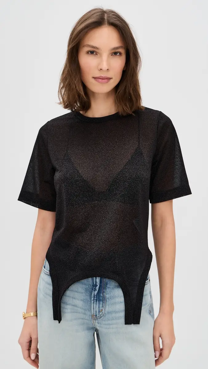 MEIMEIJ Short Sleeve Metallic Faux Bodysuit Top Nero Metallic | Thumbnail 2 MEIMEIJ Short Sleeve Metallic Faux Bodysuit Top Nero Metallic | Thumbnail 2