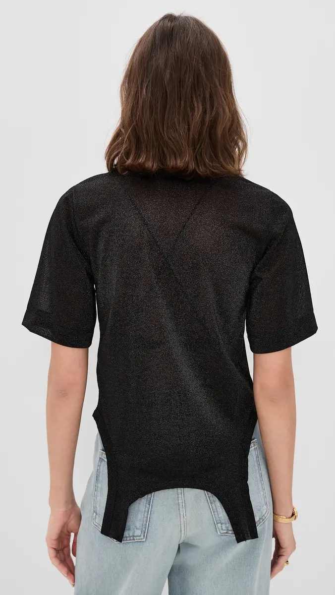 MEIMEIJ Short Sleeve Metallic Faux Bodysuit Top Nero Metallic | Thumbnail 3 MEIMEIJ Short Sleeve Metallic Faux Bodysuit Top Nero Metallic | Thumbnail 3