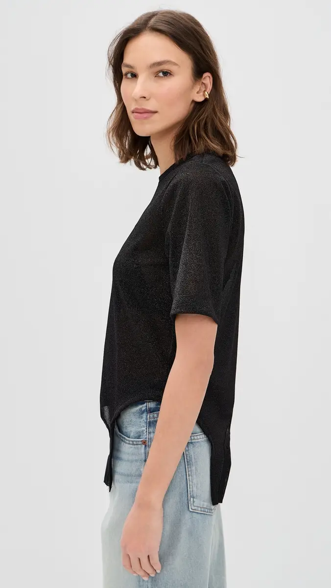 MEIMEIJ Short Sleeve Metallic Faux Bodysuit Top Nero Metallic | Thumbnail 4 MEIMEIJ Short Sleeve Metallic Faux Bodysuit Top Nero Metallic | Thumbnail 4