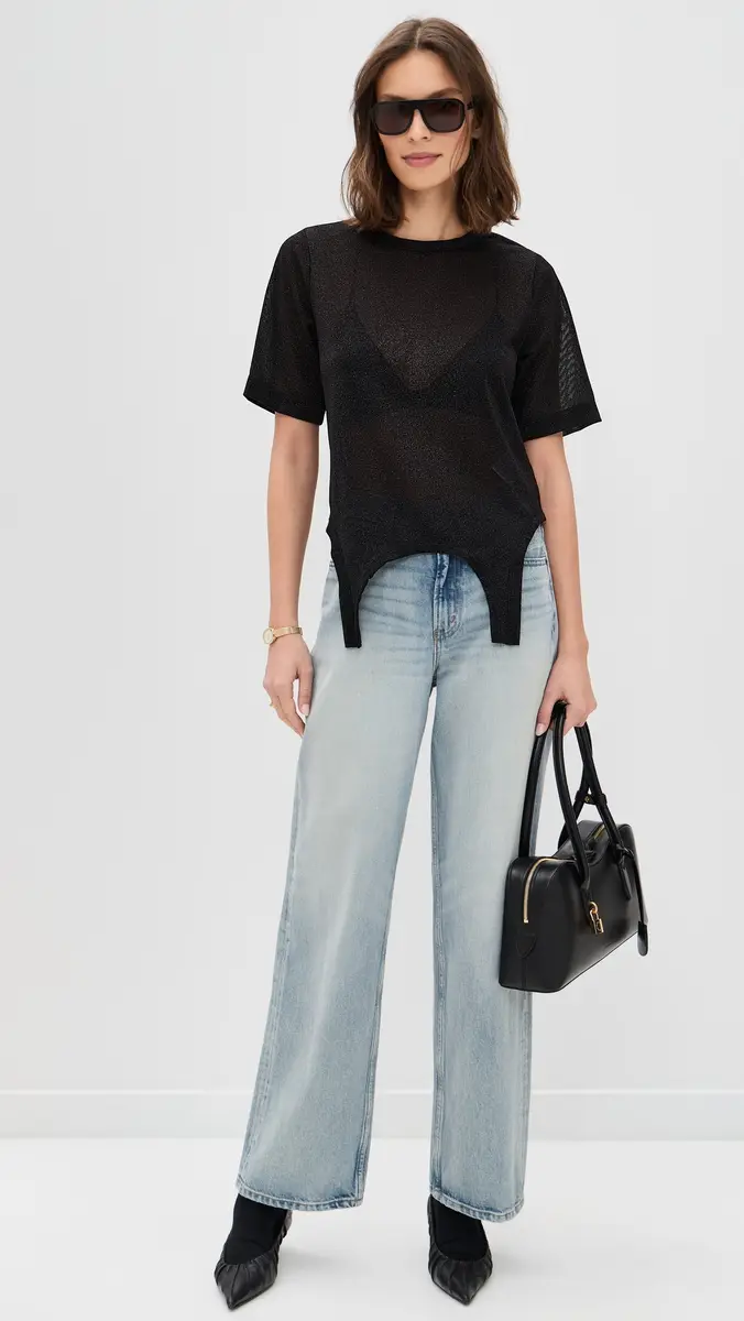 MEIMEIJ Short Sleeve Metallic Faux Bodysuit Top Nero Metallic | Thumbnail 5 MEIMEIJ Short Sleeve Metallic Faux Bodysuit Top Nero Metallic | Thumbnail 5