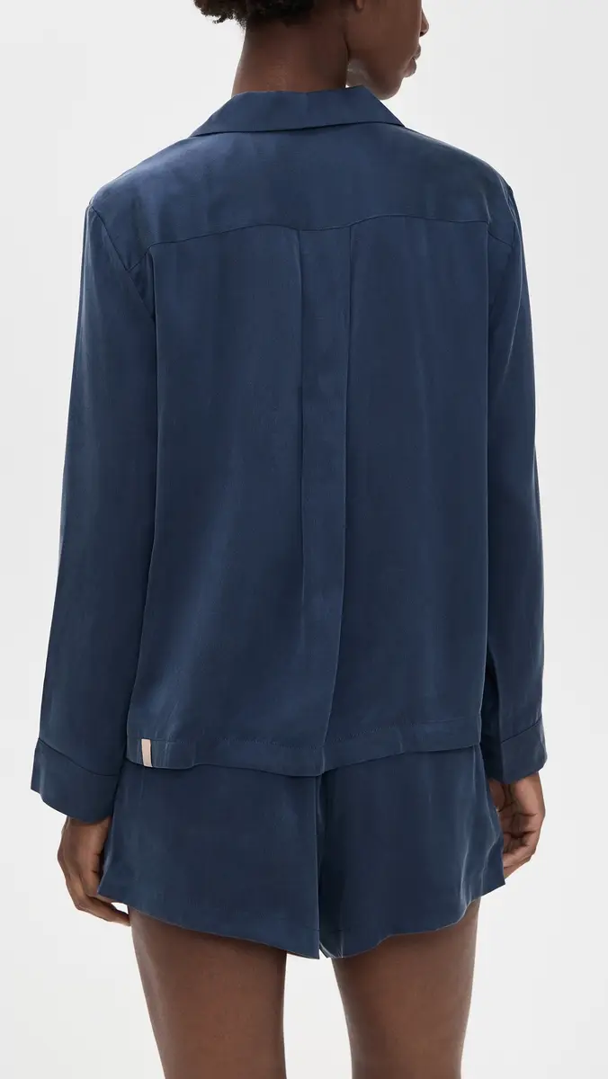 Lunya Long Sleeve ilk Button Up Shorts Set Deep Blue | Thumbnail 3 Lunya Long Sleeve ilk Button Up Shorts Set Deep Blue | Thumbnail 3