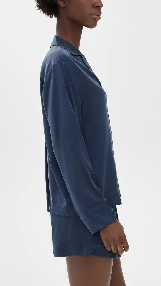 Lunya Long Sleeve ilk Button Up Shorts Set Deep Blue | Thumbnail 4 Lunya Long Sleeve ilk Button Up Shorts Set Deep Blue | Thumbnail 4