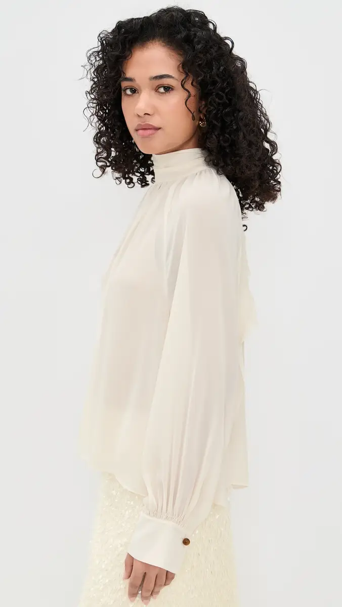 Vince Gathered Draped Neck Blouse Cream | Thumbnail 4 Vince Gathered Draped Neck Blouse Cream | Thumbnail 4