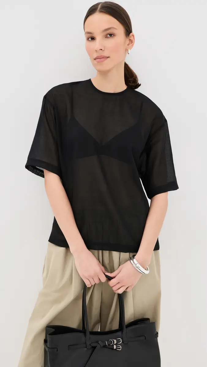 Tibi Sheer Wool Gauze Easy Tee Black | Thumbnail 2