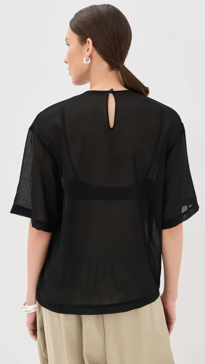 Tibi Sheer Wool Gauze Easy Tee Black | Thumbnail 3