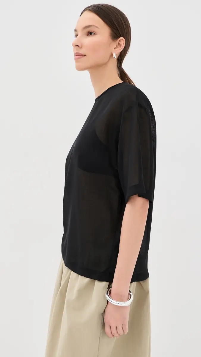 Tibi Sheer Wool Gauze Easy Tee Black | Thumbnail 4