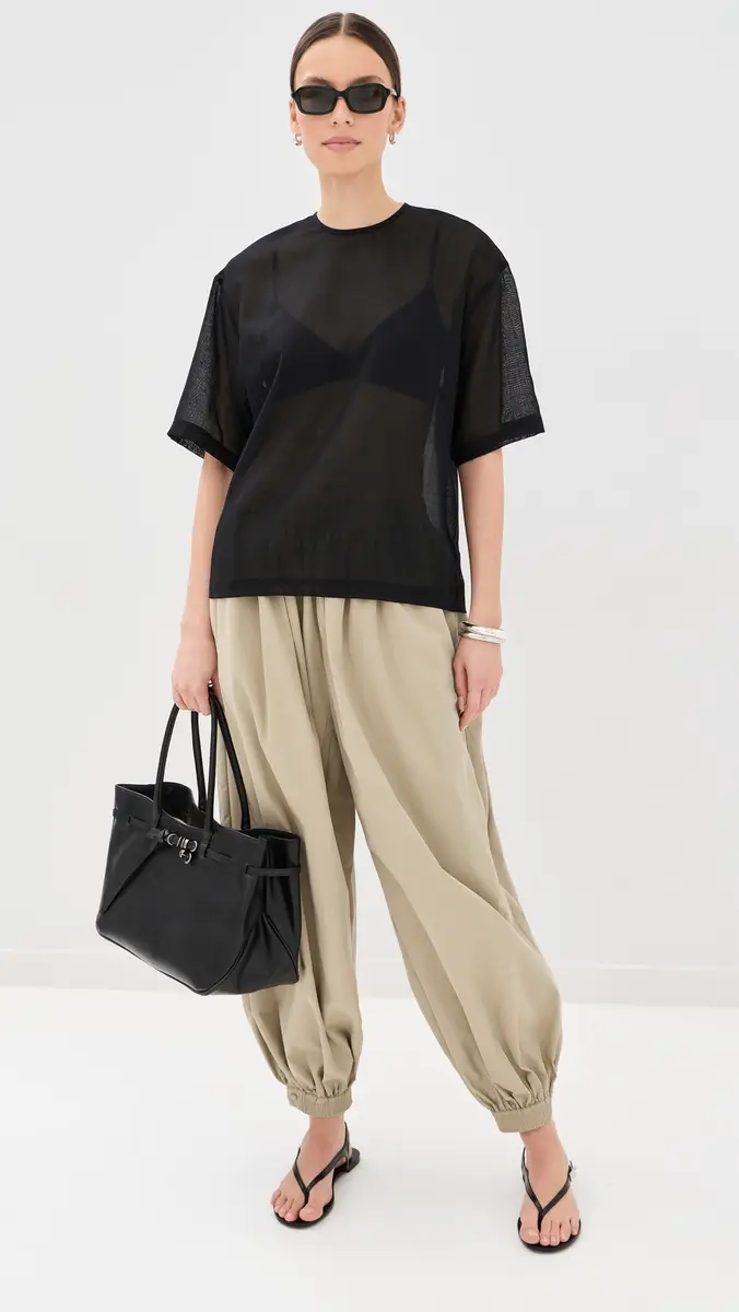 Tibi Sheer Wool Gauze Easy Tee Black | Thumbnail 5