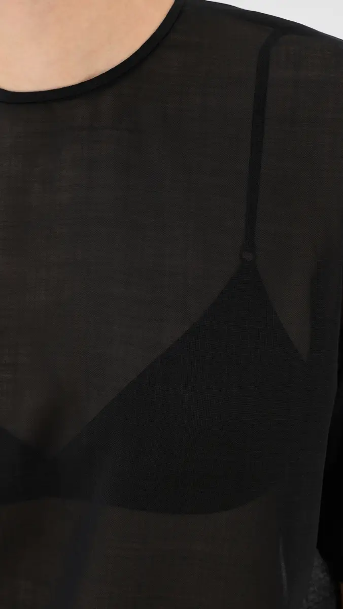 Tibi Sheer Wool Gauze Easy Tee Black | Thumbnail 6