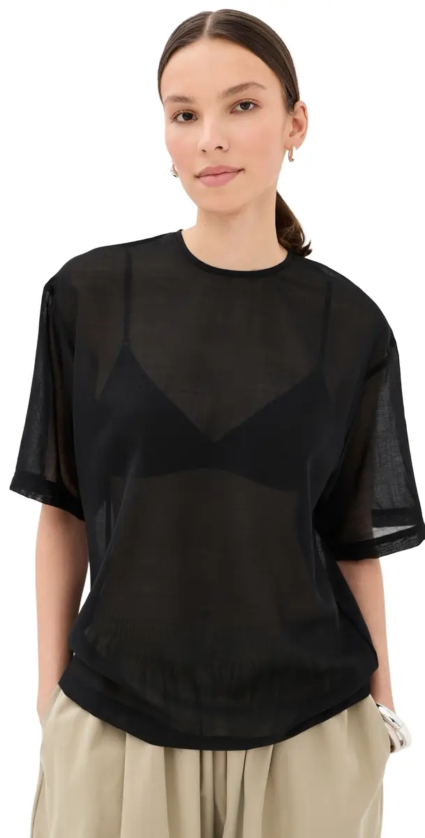 Tibi Sheer Wool Gauze Easy Tee Black | Image 1 Tibi Sheer Wool Gauze Easy Tee Black | Image 1