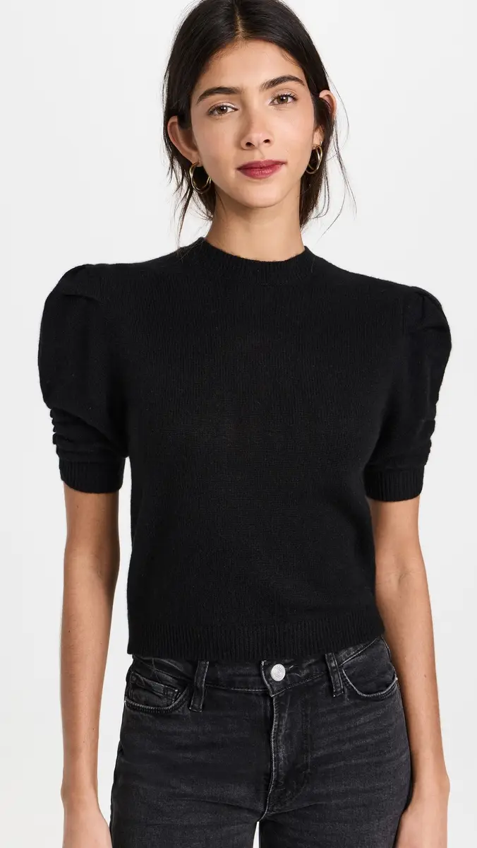 FRAME Ruched Sleeve Cashmere Sweater Noir | Thumbnail 2 FRAME Ruched Sleeve Cashmere Sweater Noir | Thumbnail 2