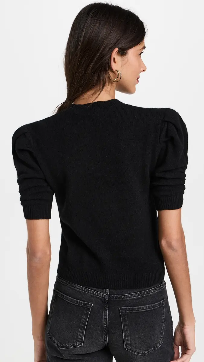 FRAME Ruched Sleeve Cashmere Sweater Noir | Thumbnail 3 FRAME Ruched Sleeve Cashmere Sweater Noir | Thumbnail 3
