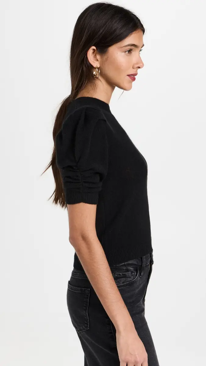 FRAME Ruched Sleeve Cashmere Sweater Noir | Thumbnail 4 FRAME Ruched Sleeve Cashmere Sweater Noir | Thumbnail 4
