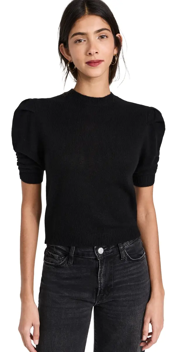 Ruched Sleeve Cashmere Sweater Noir
