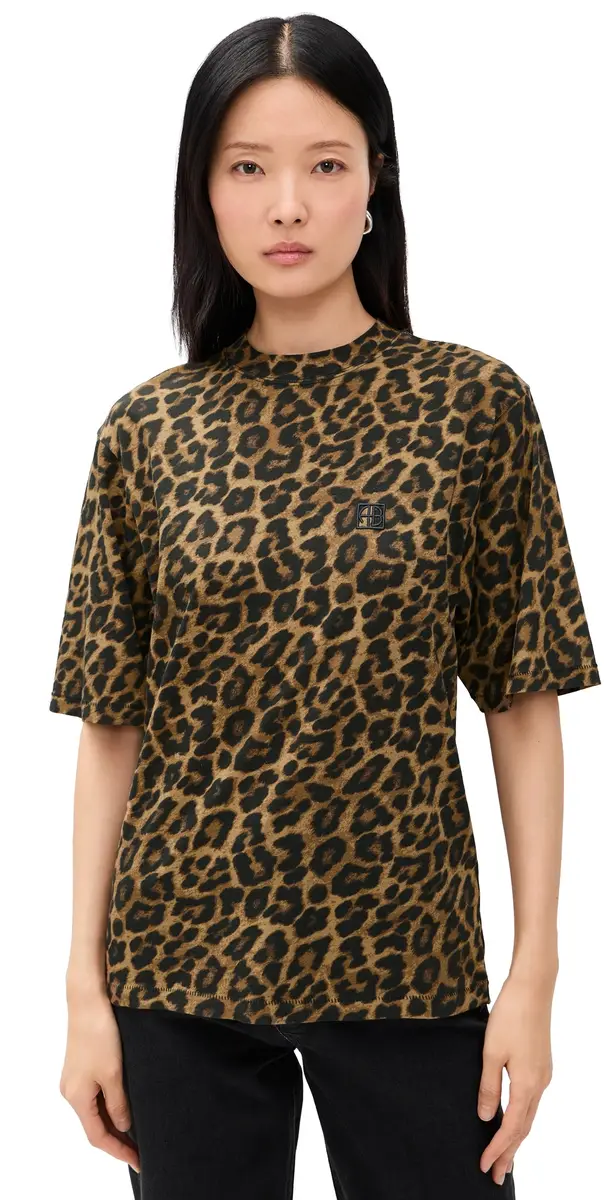 ANINE BING Leopard Avi Tee Black and Brown Leopard | Image 1 ANINE BING Leopard Avi Tee Black and Brown Leopard | Image 1