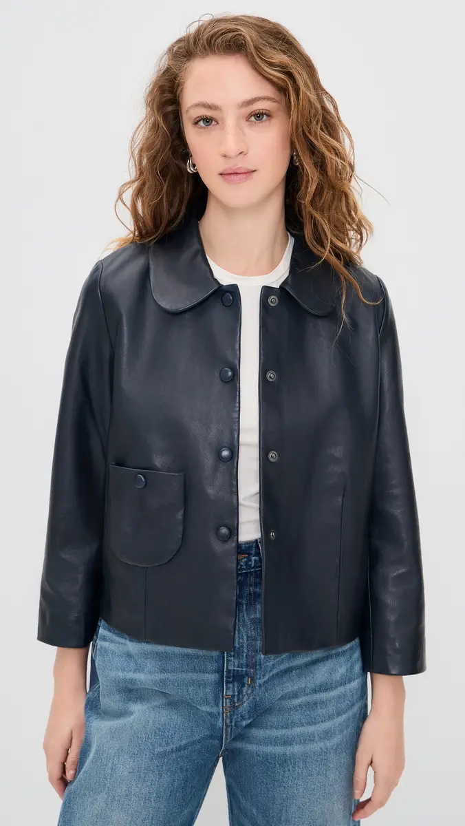 Ba&sh Milos Leather Jacket Marine | Thumbnail 2 Ba&sh Milos Leather Jacket Marine | Thumbnail 2