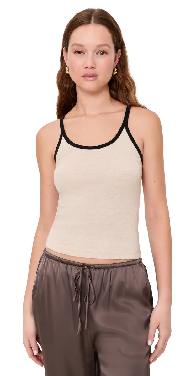 Enza Costa Cotton Classic Ringer Scoop Tank Wheat/Black | Image 1 Enza Costa Cotton Classic Ringer Scoop Tank Wheat/Black | Image 1