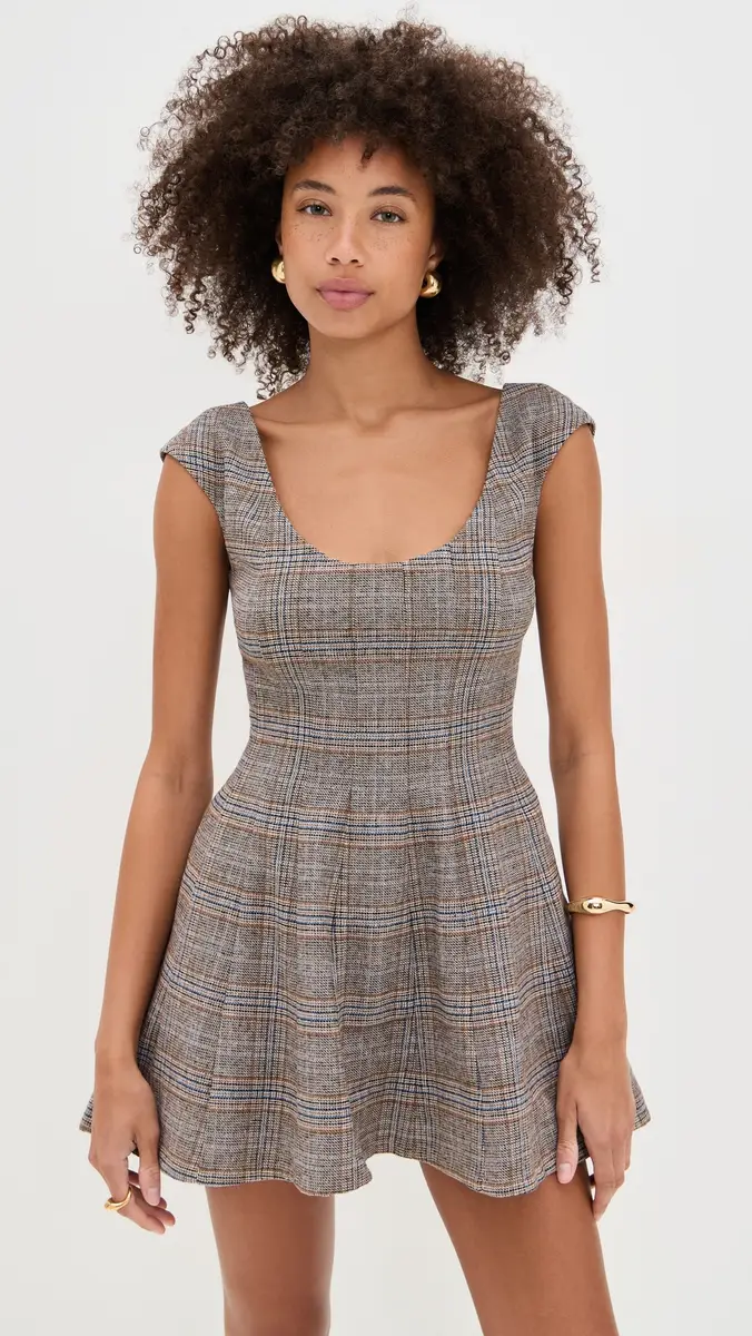 GUIZIO Leila Tartan Mini Dress Green Multi | Thumbnail 2