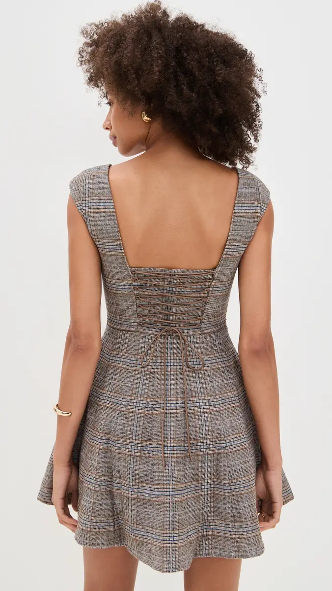 GUIZIO Leila Tartan Mini Dress Green Multi | Thumbnail 3