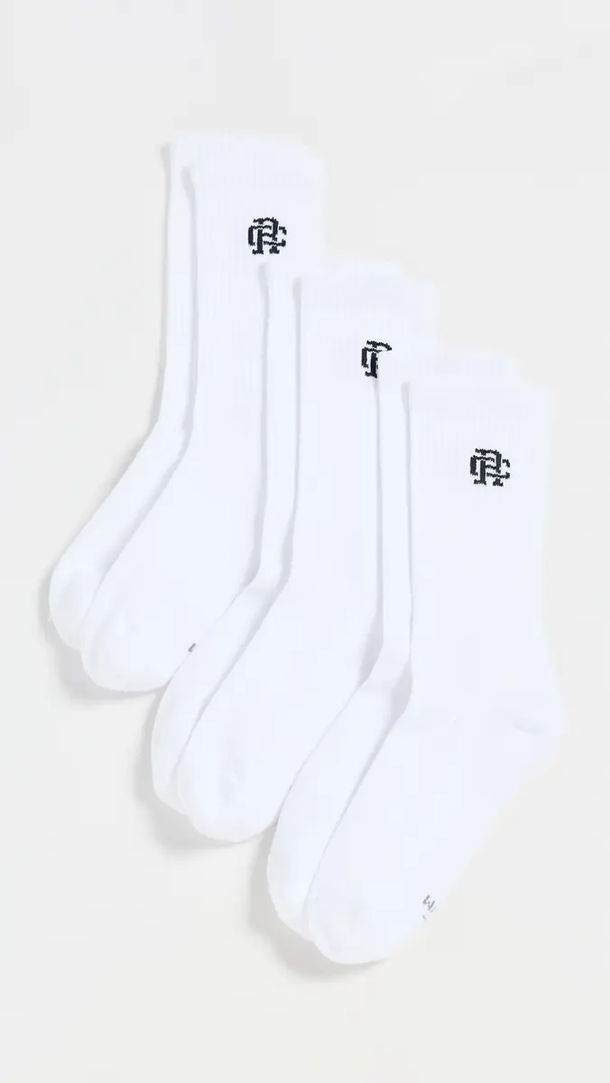 Reigning Champ 3 Pack Classic Crew Socks White | Thumbnail 2