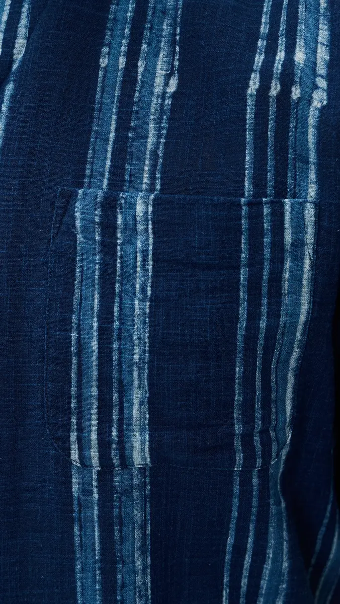 Faherty Short Sleeve Indigo Camp Shirt Northern Blue Indigo Stripe | Thumbnail 6 Faherty Short Sleeve Indigo Camp Shirt Northern Blue Indigo Stripe | Thumbnail 6