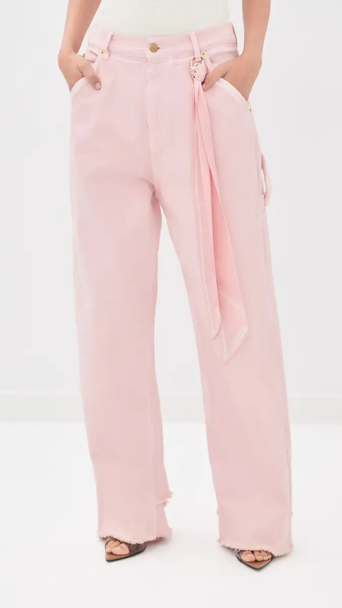 DARKPARK Lisa Silk Scarf Adorned Loose Fit Carpenter Jeans Pink | Thumbnail 2