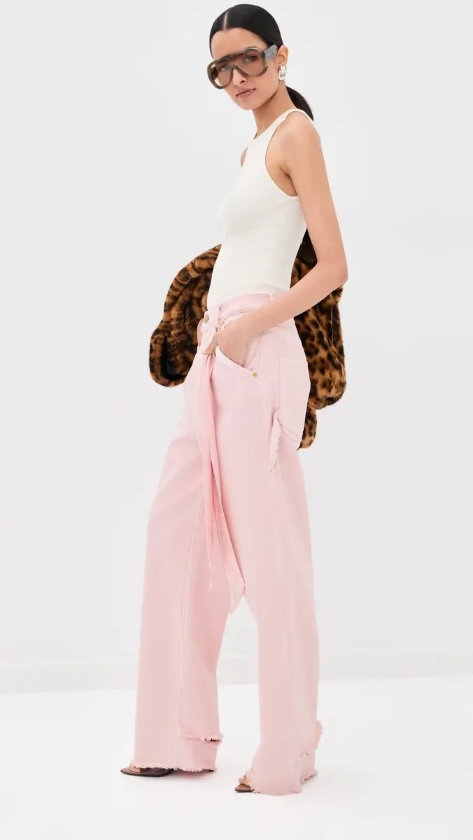 DARKPARK Lisa Silk Scarf Adorned Loose Fit Carpenter Jeans Pink | Thumbnail 4