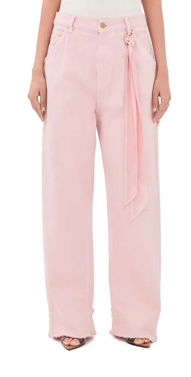 Lisa Silk Scarf Adorned Loose Fit Carpenter Jeans Pink Lisa Silk Scarf Adorned Loose Fit Carpenter Jeans Pink