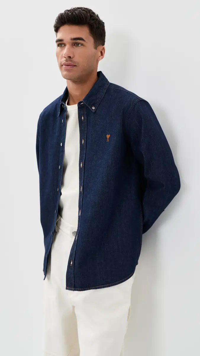 AMI Raw Indigo Denim Shirt Indigo | Thumbnail 2