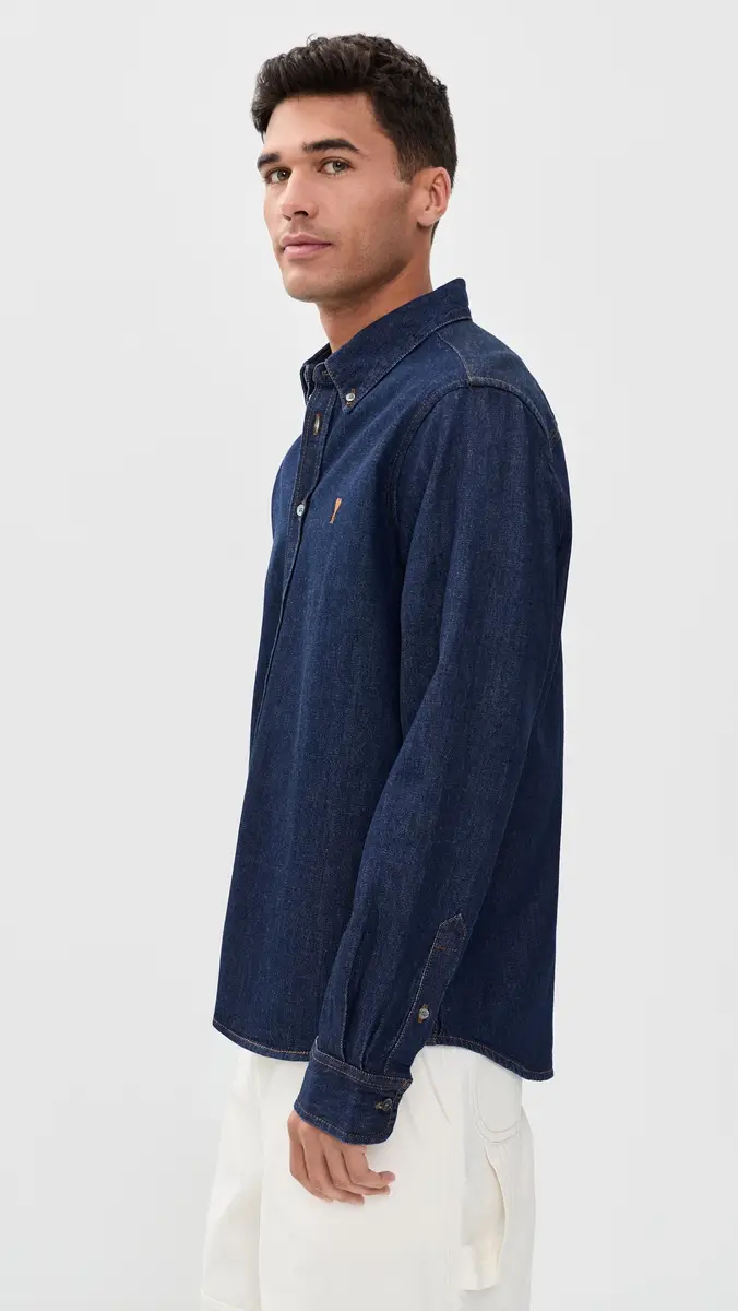 AMI Raw Indigo Denim Shirt Indigo | Thumbnail 4