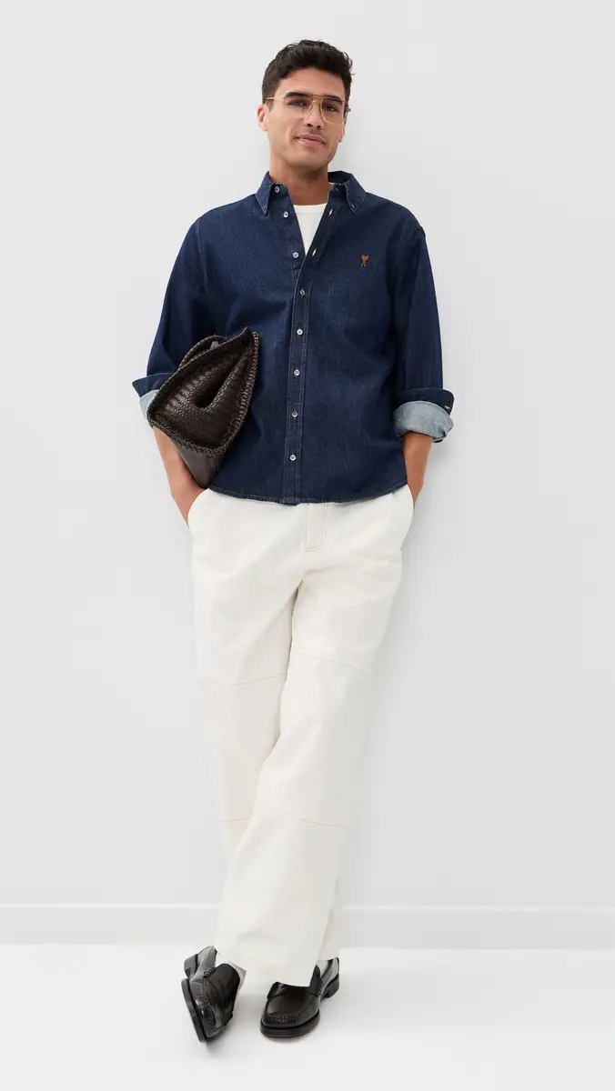 AMI Raw Indigo Denim Shirt Indigo | Thumbnail 5