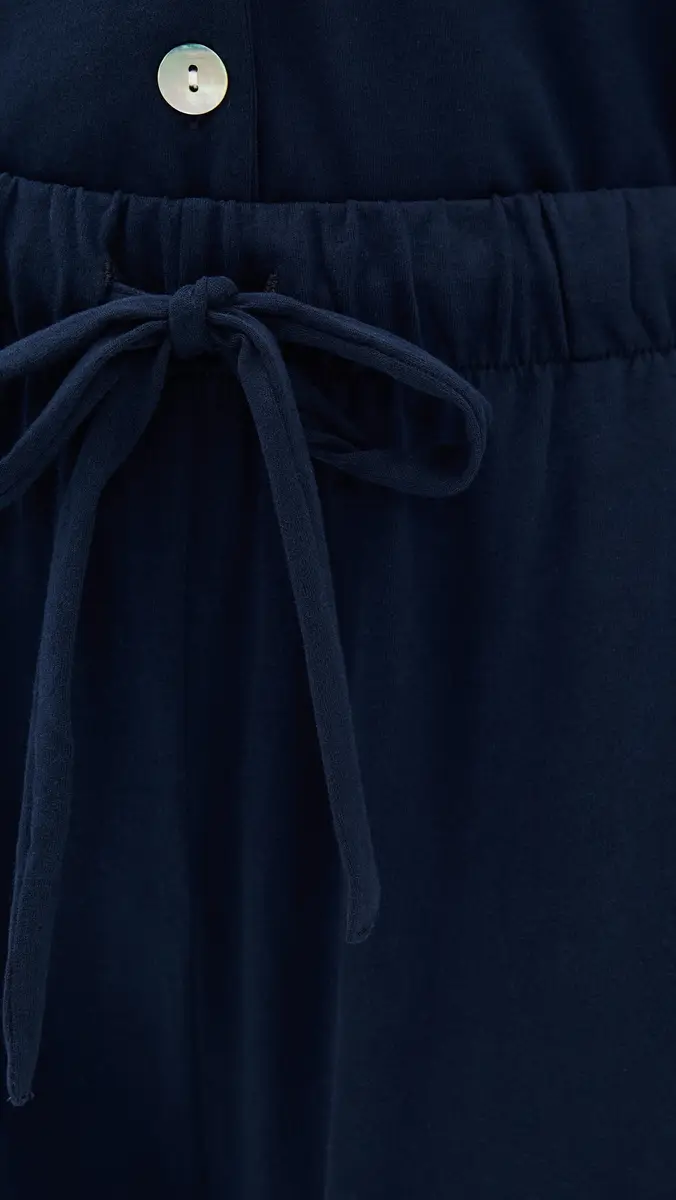 Petite Plume Pima Cotton Navy Wide Leg Pajama Set | Thumbnail 6