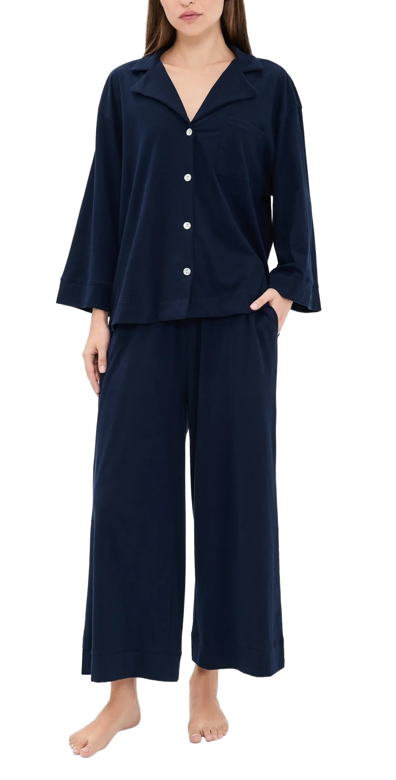 Pima Cotton Navy Wide Leg Pajama Set