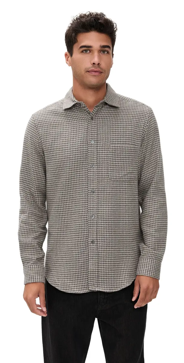 Portuguese Flannel Abstract Pied Poule Button Down Shirt Charcoal | Image 1 Portuguese Flannel Abstract Pied Poule Button Down Shirt Charcoal | Image 1
