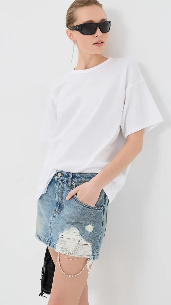 AREA Crystal Fray Denim Miniskirt | Thumbnail 2