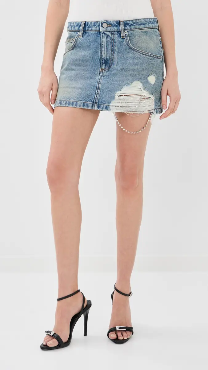 AREA Crystal Fray Denim Miniskirt | Thumbnail 3