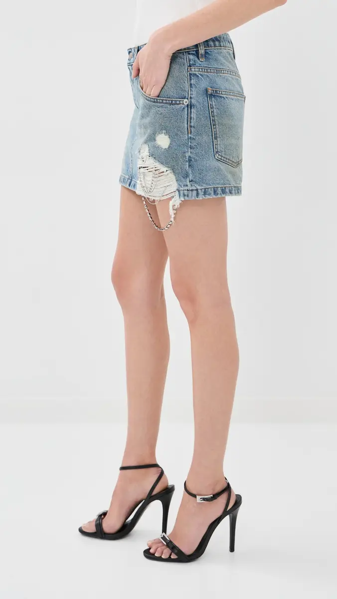 AREA Crystal Fray Denim Miniskirt | Thumbnail 5