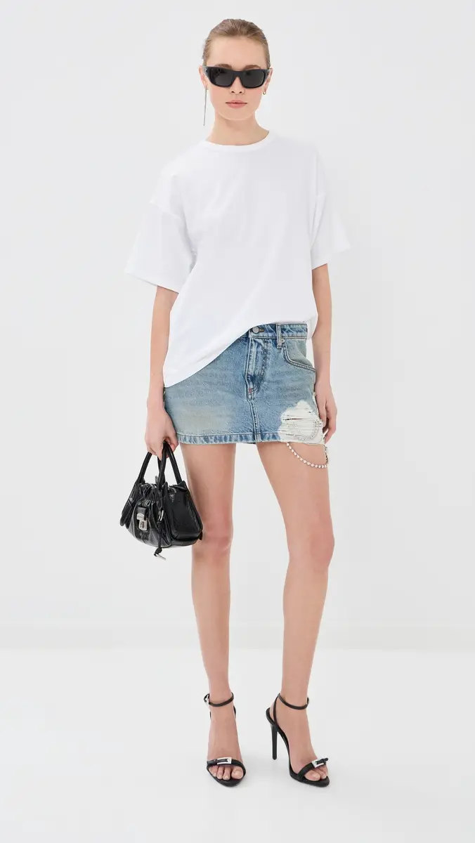 AREA Crystal Fray Denim Miniskirt | Thumbnail 6