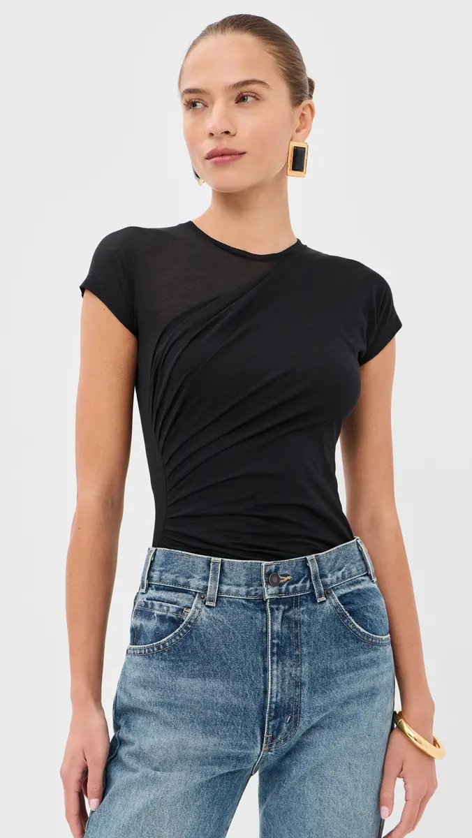 Balmain See Through Draped Jersey Top Black | Thumbnail 2 Balmain See Through Draped Jersey Top Black | Thumbnail 2