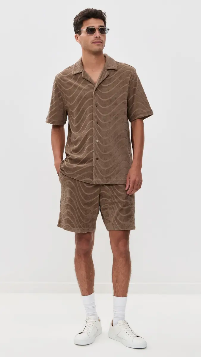 Frescobol Carioca Augusto Cotton Blend Fibra Jacquard Shorts 8 Khaki | Thumbnail 5