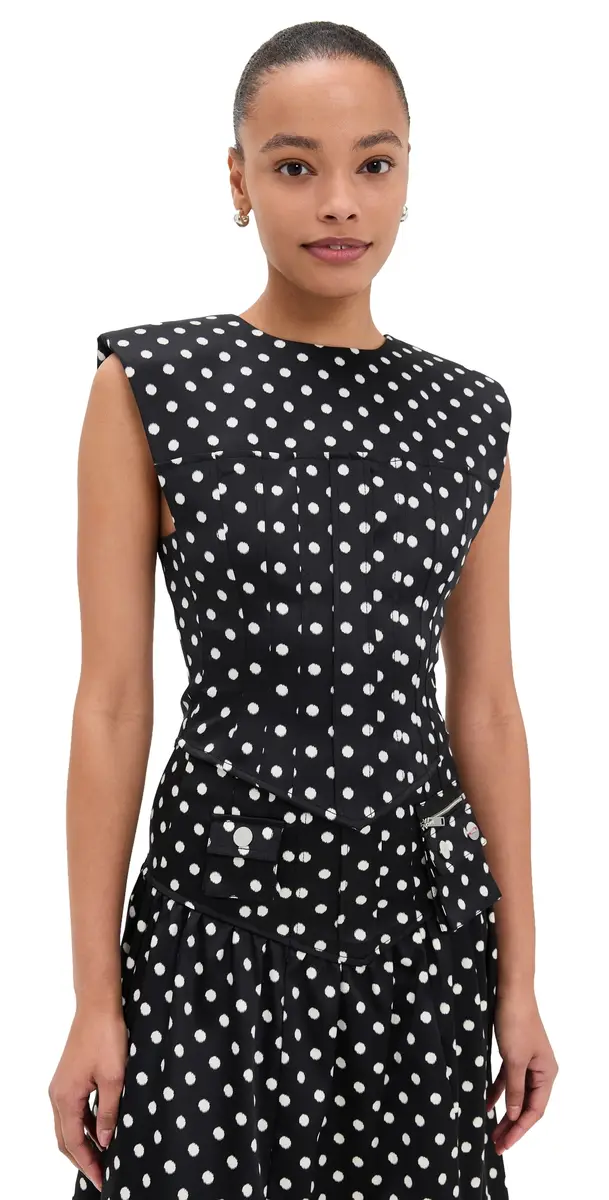 GANNI Printed Double Satin Corset Top Black | Image 1 GANNI Printed Double Satin Corset Top Black | Image 1