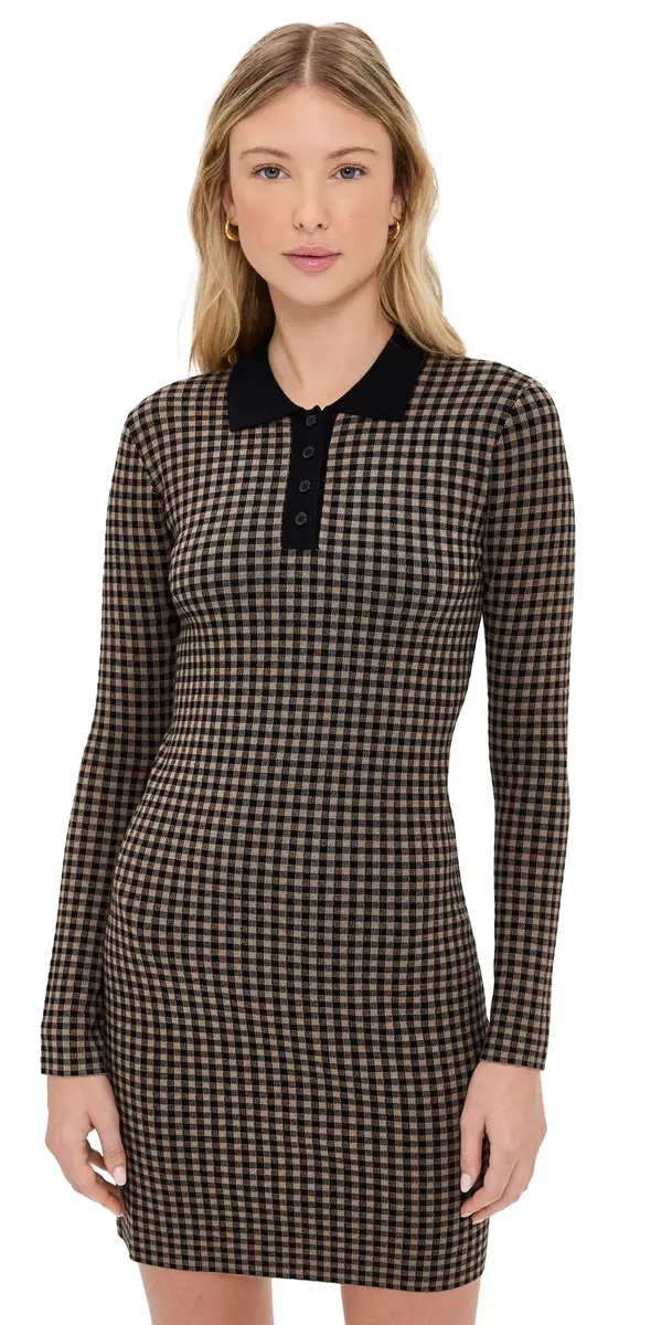 LE BOP Gingham Knit Polo Mini Dress