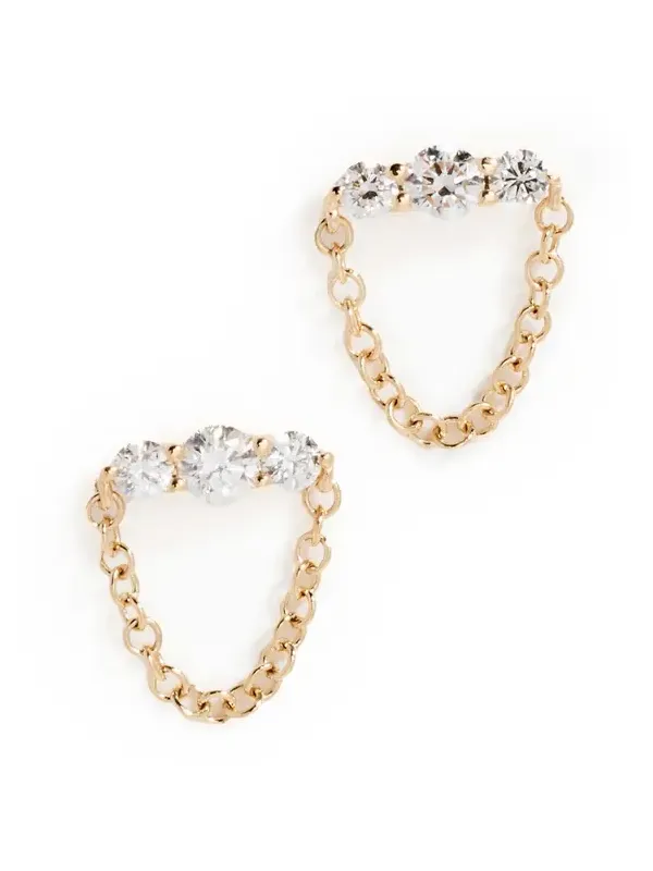 EF COLLECTION 14k Gold Graduated Diamond Bar Chain Stud Earrings