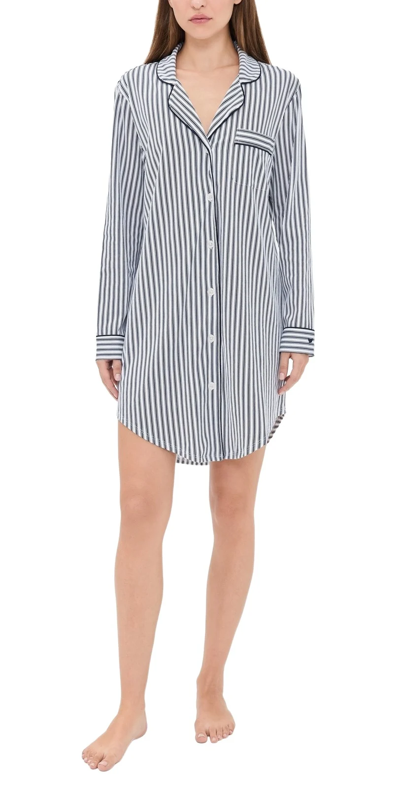 Luxe Pima Navy French Ticking Nightshirt Luxe Pima Navy French Ticking Nightshirt