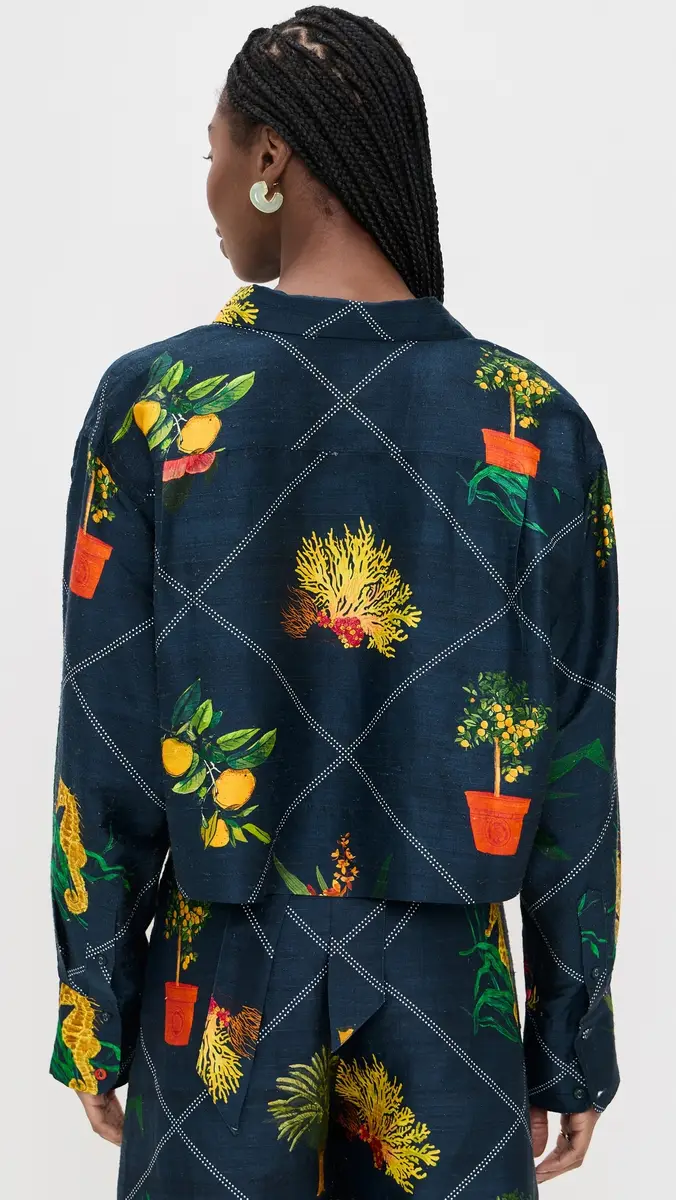 Coniglio Palm Beach Cropped Classic Silk Button Down | Thumbnail 3 Coniglio Palm Beach Cropped Classic Silk Button Down | Thumbnail 3