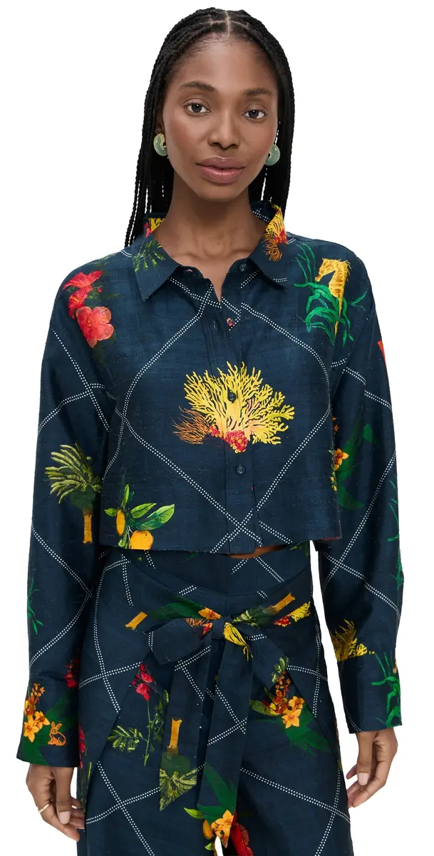 Coniglio Palm Beach Cropped Classic Silk Button Down
