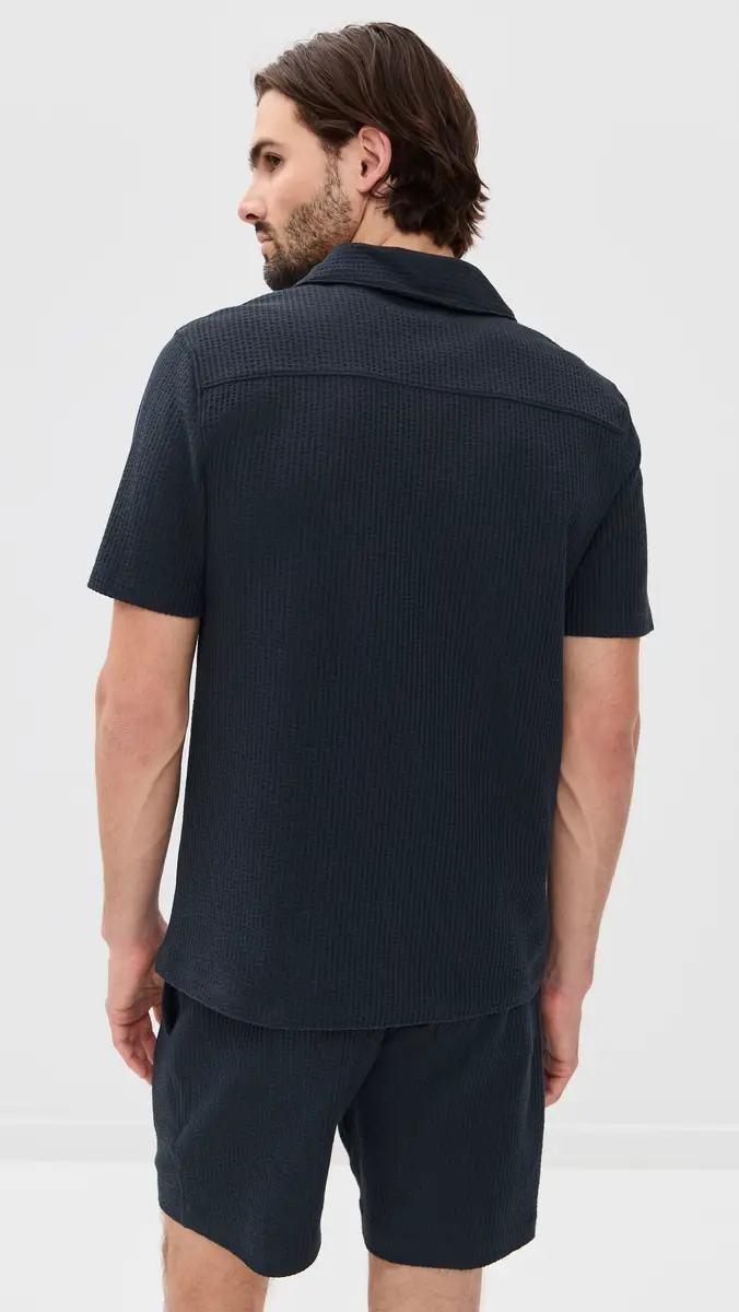 Vince Seersucker Knit Short Sleeve Johnny Collar Coastal | Thumbnail 3 Vince Seersucker Knit Short Sleeve Johnny Collar Coastal | Thumbnail 3