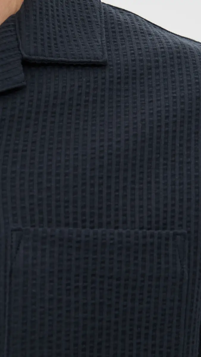 Vince Seersucker Knit Short Sleeve Johnny Collar Coastal | Thumbnail 6 Vince Seersucker Knit Short Sleeve Johnny Collar Coastal | Thumbnail 6