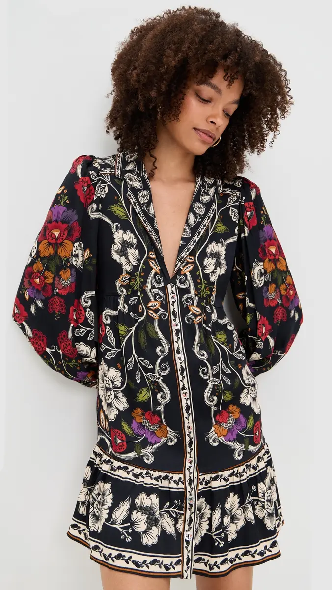 FARM Rio Rococo Flowers Black Mini Dress Rococo Flowers Black | Thumbnail 2 FARM Rio Rococo Flowers Black Mini Dress Rococo Flowers Black | Thumbnail 2