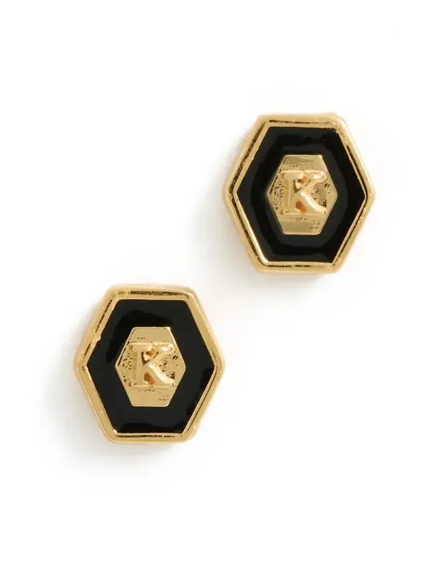 Initial Hex Stud Earrings