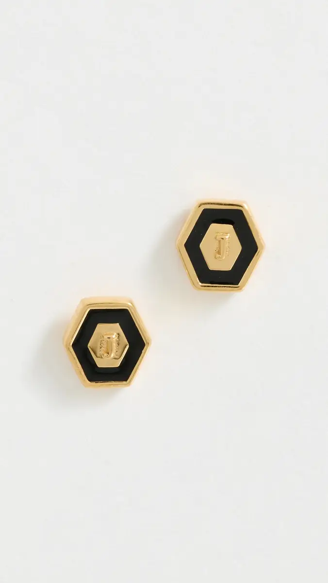 Gwen Beloti Initial Hex Stud Earrings | Thumbnail 2